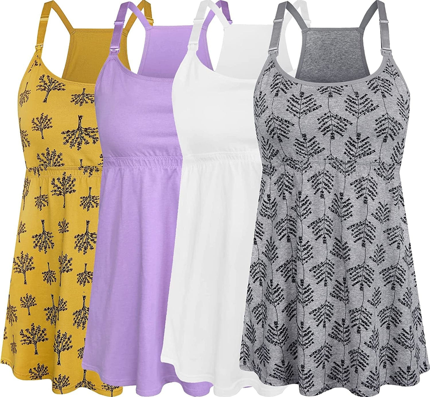 Women'S Maternity Nursing Tank Tops Cami Breastfeeding Sleep Bra Pregnancy Clothes A-grey Print+purple+white+yellow Print 4pack / Small