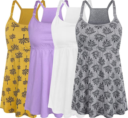 Women'S Maternity Nursing Tank Tops Cami Breastfeeding Sleep Bra Pregnancy Clothes A-grey Print+purple+white+yellow Print 4pack / Small