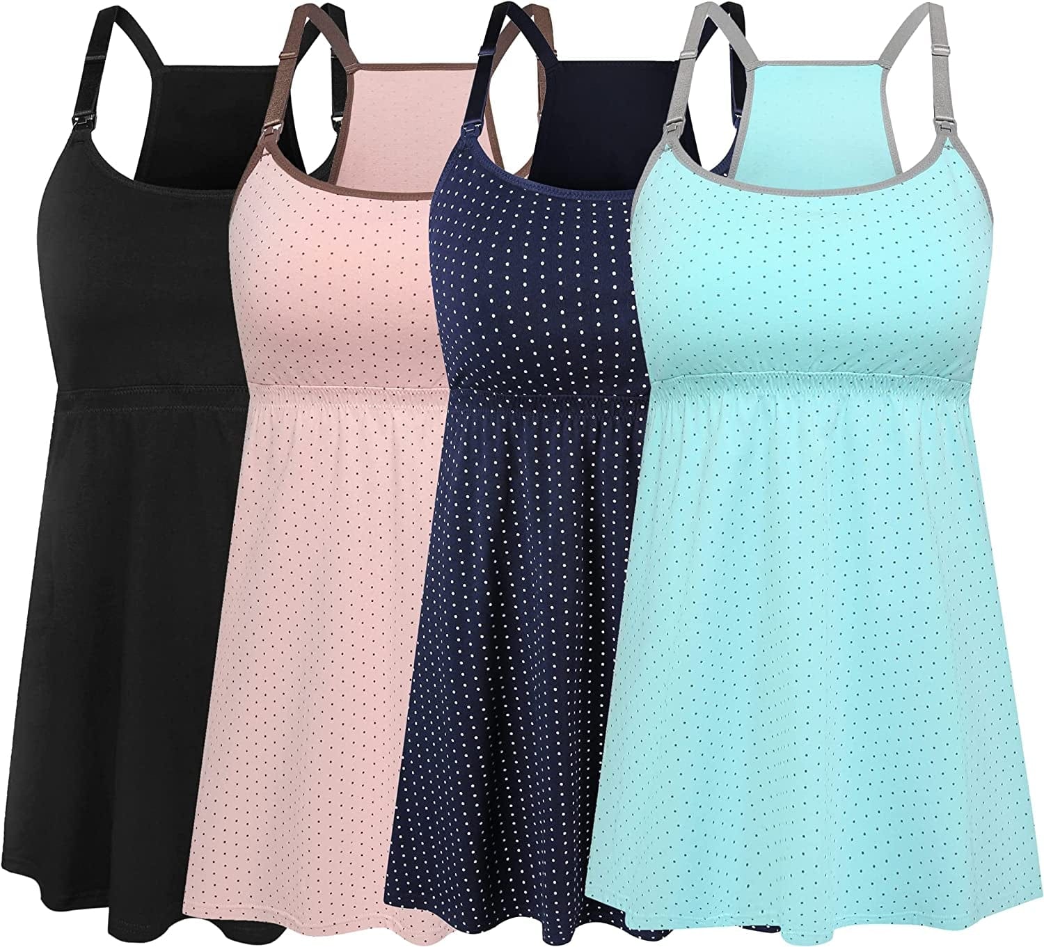 Women'S Maternity Nursing Tank Tops Cami Breastfeeding Sleep Bra Pregnancy Clothes A-black+coffee Dot+green Dot+navy Dot 4pack / Large