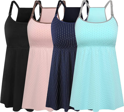Women'S Maternity Nursing Tank Tops Cami Breastfeeding Sleep Bra Pregnancy Clothes A-black+coffee Dot+green Dot+navy Dot 4pack / Large