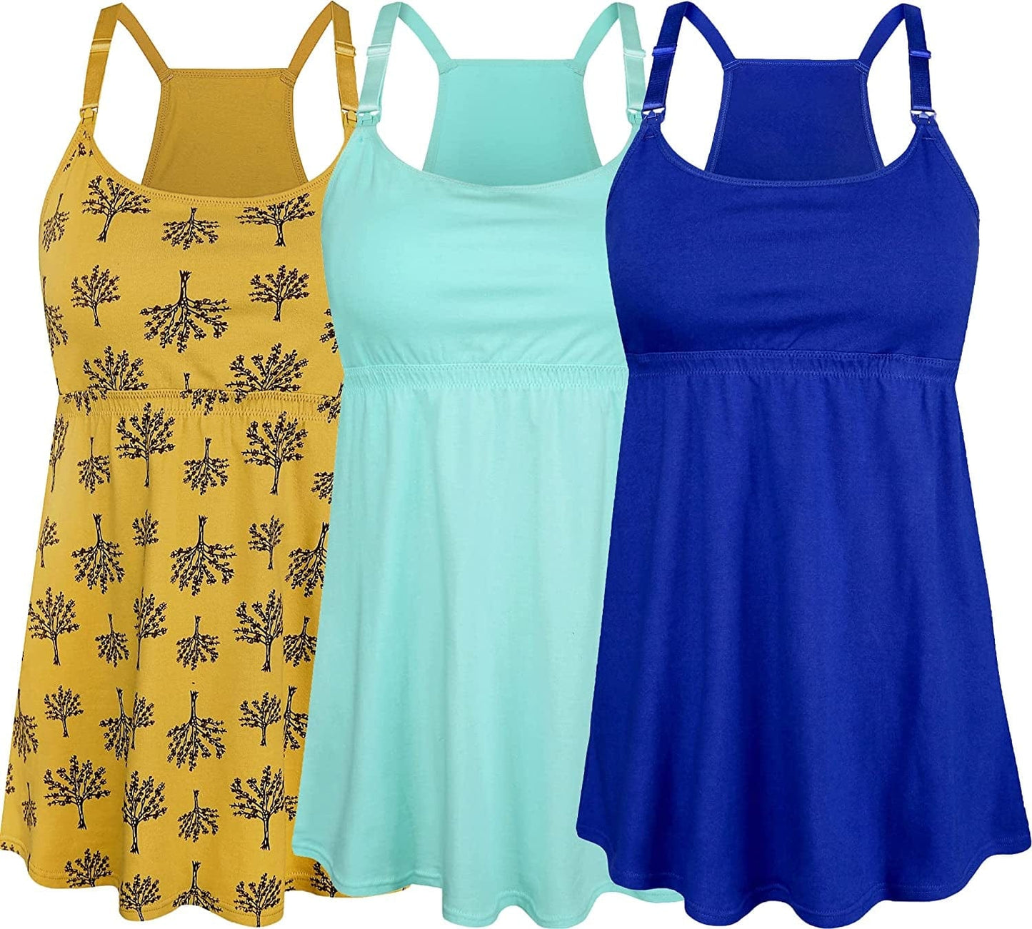Women'S Maternity Nursing Tank Tops Cami Breastfeeding Sleep Bra Pregnancy Clothes Light Green+yellow Print+royal Blue 3pack / Small