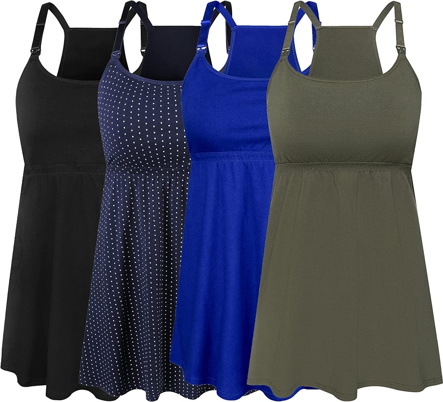 Women'S Maternity Nursing Tank Tops Cami Breastfeeding Sleep Bra Pregnancy Clothes A-black+army Green+blue+navy Dot 4pack / Large