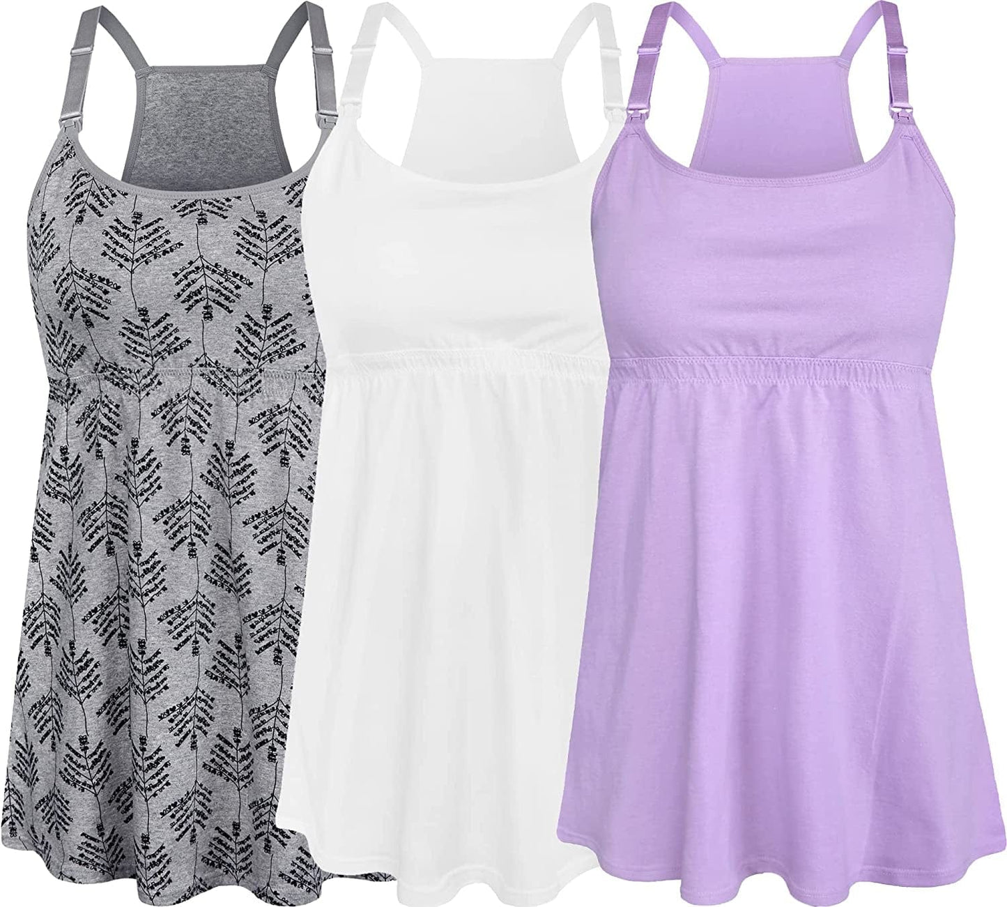Women'S Maternity Nursing Tank Tops Cami Breastfeeding Sleep Bra Pregnancy Clothes Grey Print+purple+white 3pack / Small