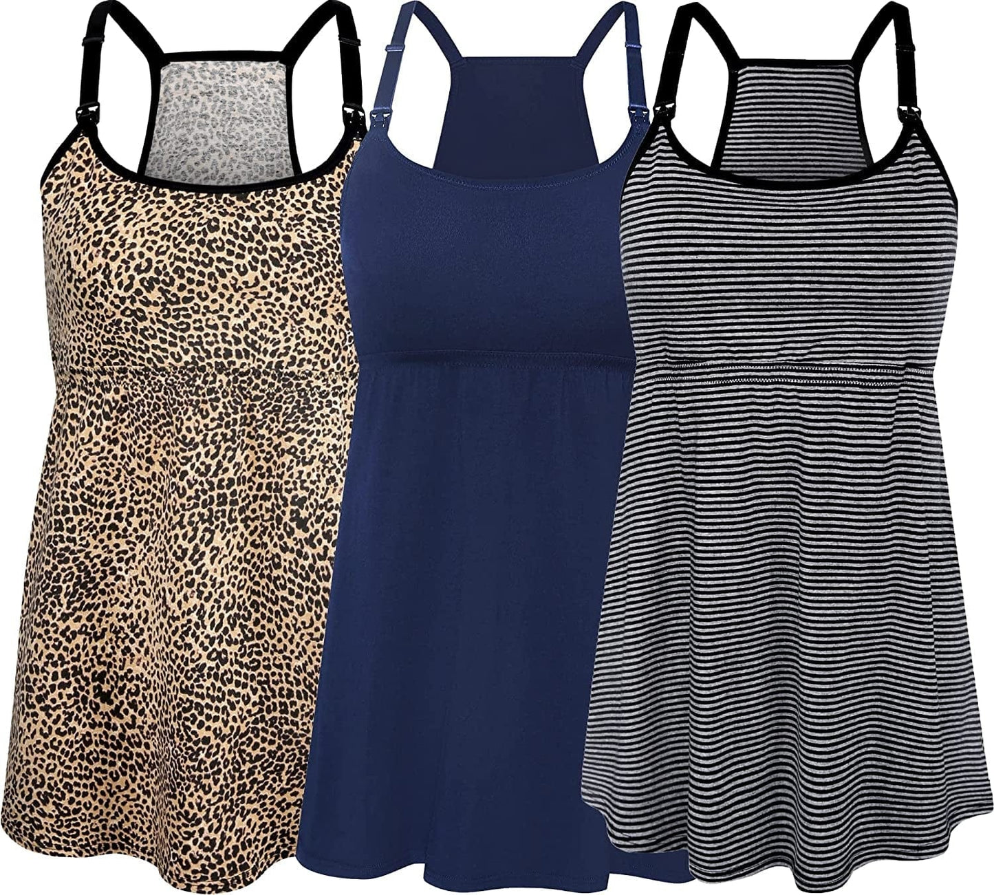Women'S Maternity Nursing Tank Tops Cami Breastfeeding Sleep Bra Pregnancy Clothes Leopard+navy+stripe 3pack / Small
