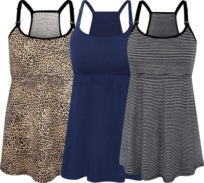 Women'S Maternity Nursing Tank Tops Cami Breastfeeding Sleep Bra Pregnancy Clothes Leopard+navy+stripe 3pack / Small