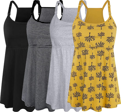 Women'S Maternity Nursing Tank Tops Cami Breastfeeding Sleep Bra Pregnancy Clothes A-black+grey+yellow Print+stripe 4pack / X-Large