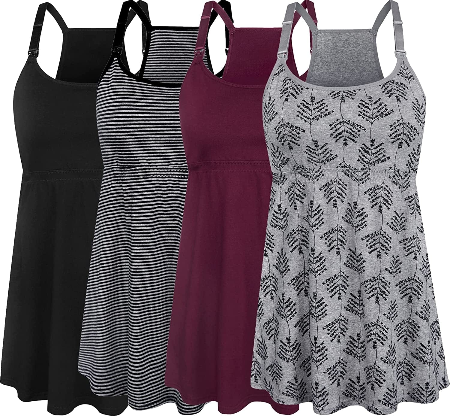 Women'S Maternity Nursing Tank Tops Cami Breastfeeding Sleep Bra Pregnancy Clothes A-black+burgundy+grey Print+stripe 4pack / Large