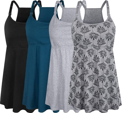 Women'S Maternity Nursing Tank Tops Cami Breastfeeding Sleep Bra Pregnancy Clothes A-black+atrovirens+grey Print+grey 4pack / Small
