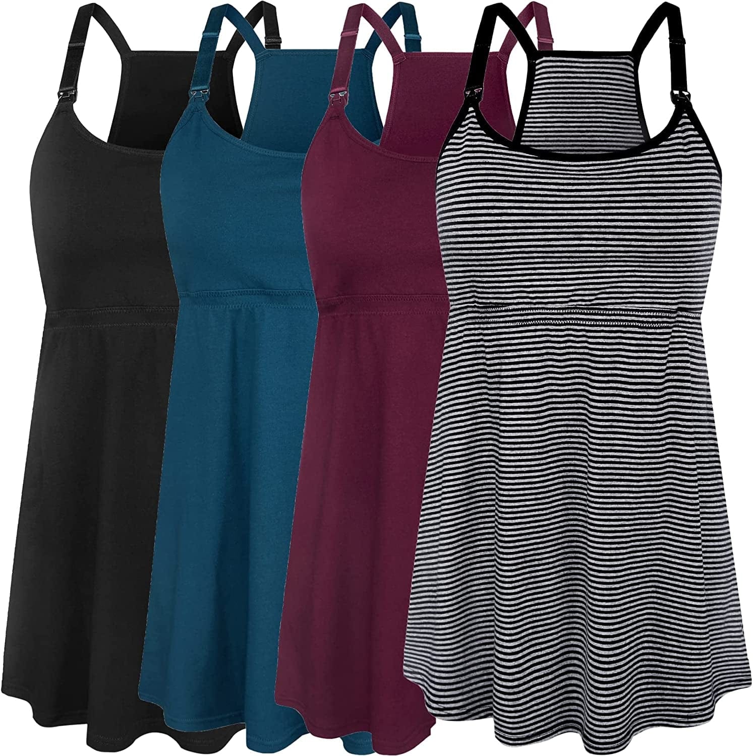 Women'S Maternity Nursing Tank Tops Cami Breastfeeding Sleep Bra Pregnancy Clothes A-black+atrovirens+burgundy+stripe 4pack / Small