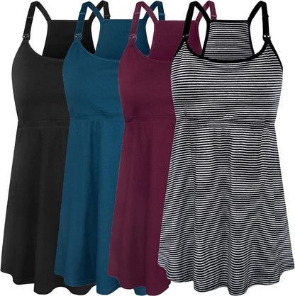 Women'S Maternity Nursing Tank Tops Cami Breastfeeding Sleep Bra Pregnancy Clothes A-black+atrovirens+burgundy+stripe 4pack / Small