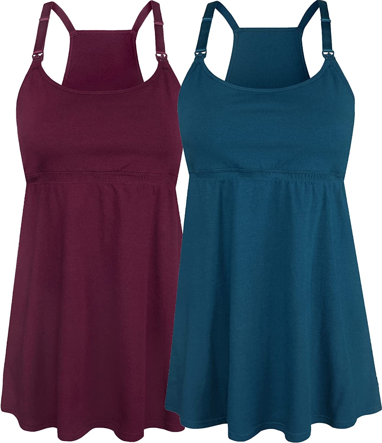 Women'S Maternity Nursing Tank Tops Cami Breastfeeding Sleep Bra Pregnancy Clothes M-burgundy+atrovirens 2pack / Small