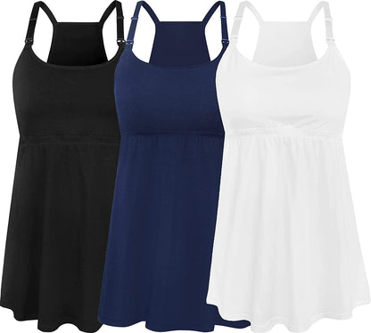 Women'S Maternity Nursing Tank Tops Cami Breastfeeding Sleep Bra Pregnancy Clothes Black+navy+white 3pack / Medium