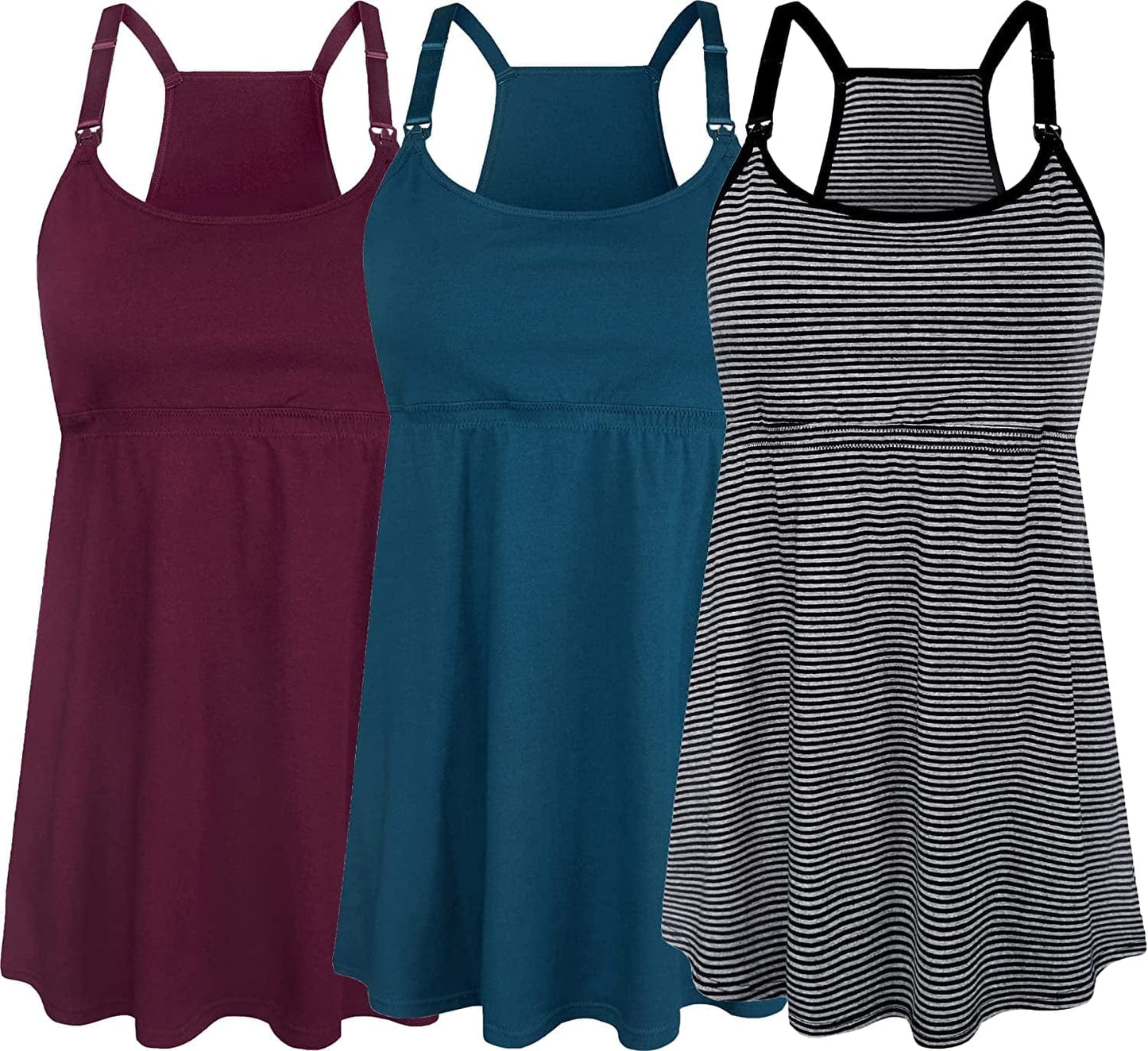 Women'S Maternity Nursing Tank Tops Cami Breastfeeding Sleep Bra Pregnancy Clothes Atrovirens+burgundy+stripe 3pack / Small