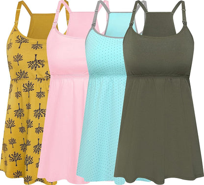 Women'S Maternity Nursing Tank Tops Cami Breastfeeding Sleep Bra Pregnancy Clothes A-yellow Print+pink+green Dot+army Green 4pack / Small
