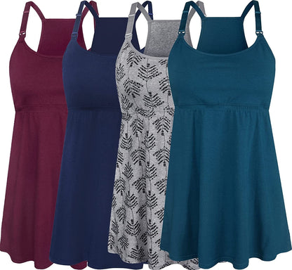 Women'S Maternity Nursing Tank Tops Cami Breastfeeding Sleep Bra Pregnancy Clothes A-navy+grey Print+atrovirens+burgundy 4pack / Small