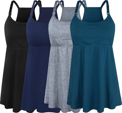 Women'S Maternity Nursing Tank Tops Cami Breastfeeding Sleep Bra Pregnancy Clothes A-black+atrovirens+dark Grey+navy 4pack / X-Large