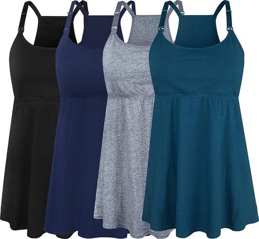 Women'S Maternity Nursing Tank Tops Cami Breastfeeding Sleep Bra Pregnancy Clothes A-black+atrovirens+dark Grey+navy 4pack / X-Large