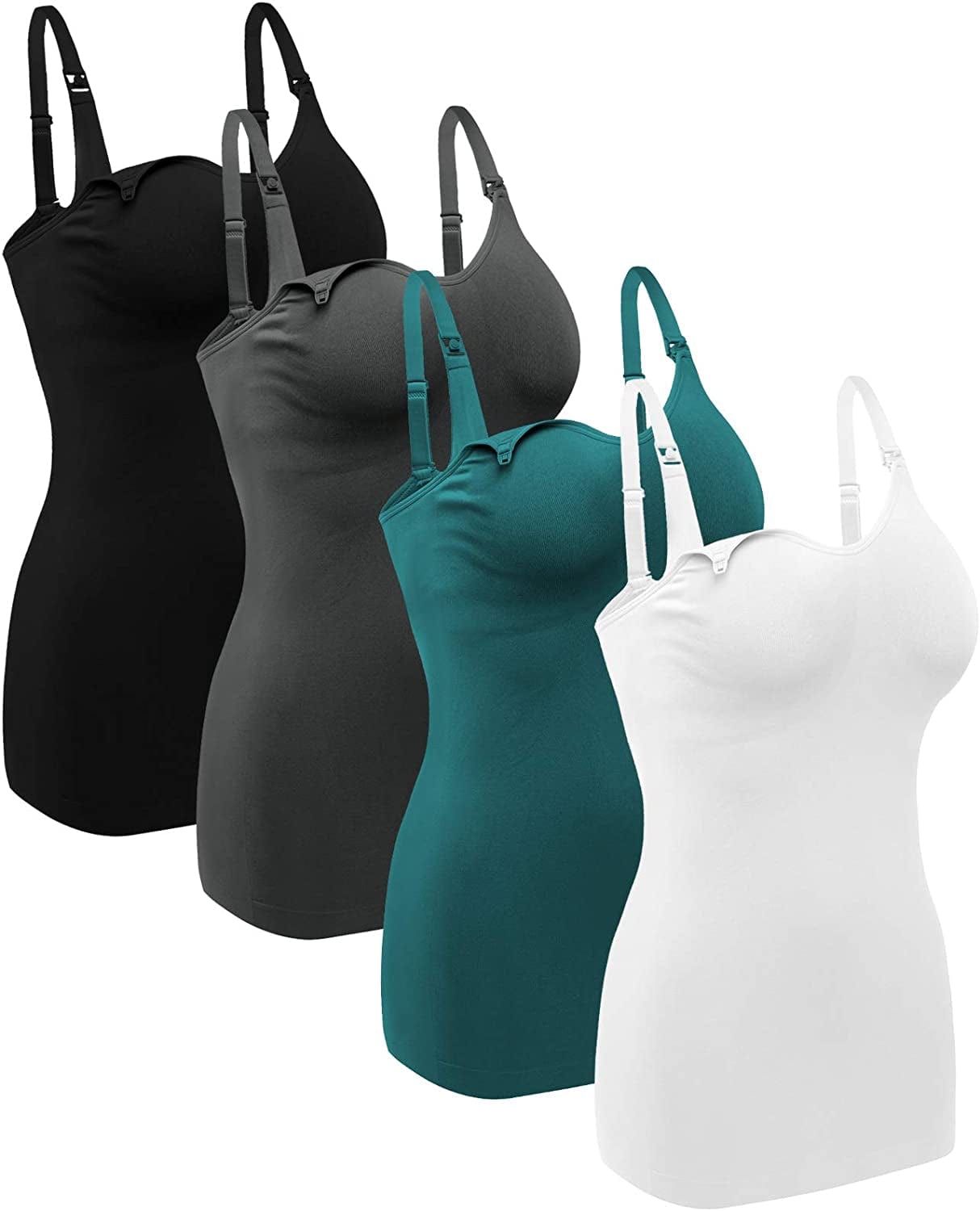 Women'S Maternity Nursing Tank Tops with Built in Bra for Breastfeeding Shirt 4Pack 1black 1white 1grey 1green / Large