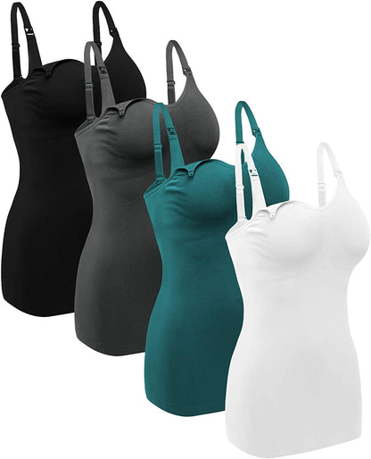 Women'S Maternity Nursing Tank Tops with Built in Bra for Breastfeeding Shirt 4Pack 1black 1white 1grey 1green / Large