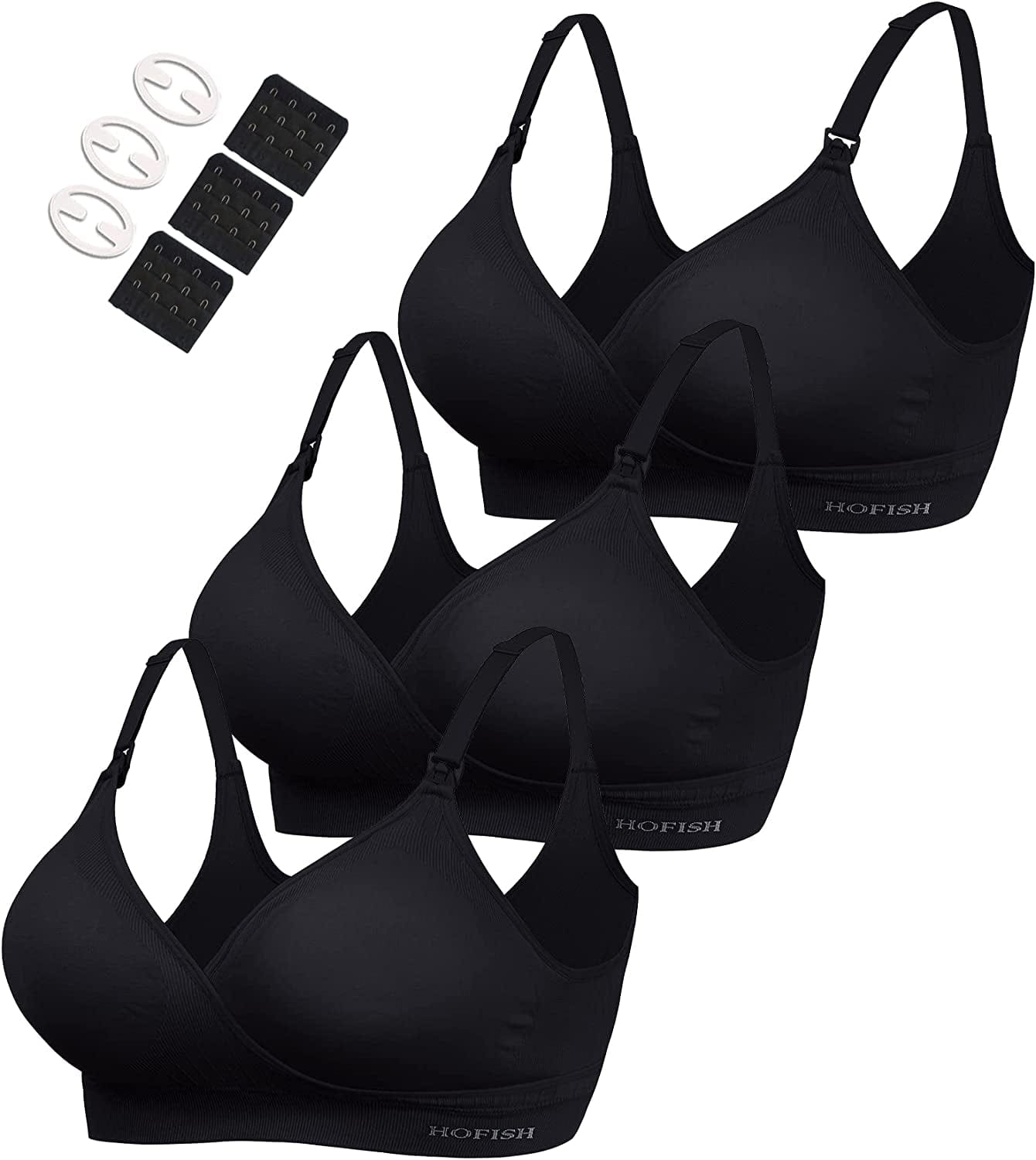 Women'S Maternity Pregnancy Seamless Breastfeeding Bras No Underwire Black X 3 / Medium