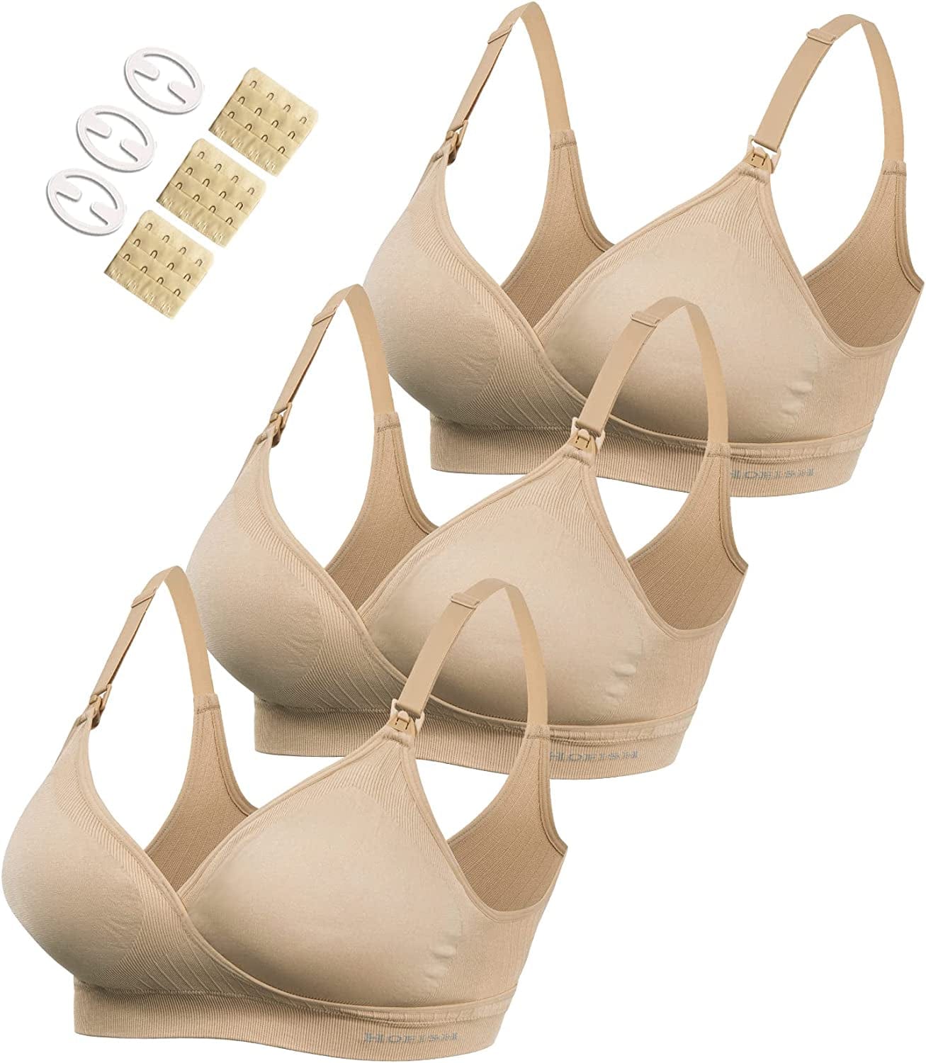 Women'S Maternity Pregnancy Seamless Breastfeeding Bras No Underwire Beige X 3 / Medium