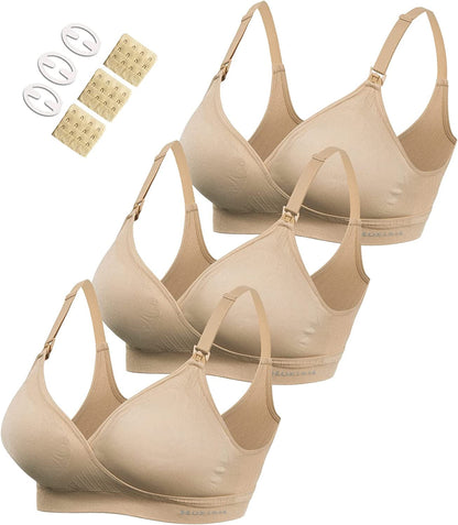 Women'S Maternity Pregnancy Seamless Breastfeeding Bras No Underwire Beige X 3 / Medium