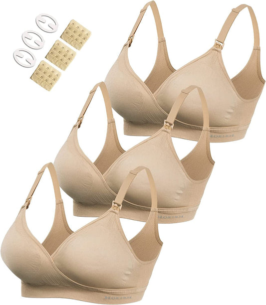 Women'S Maternity Pregnancy Seamless Breastfeeding Bras No Underwire Beige X 3 / Medium