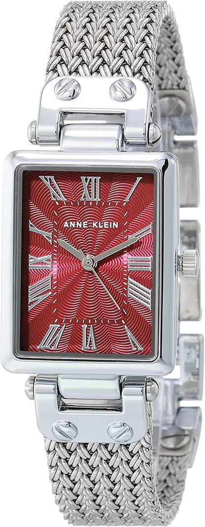 Women'S Mesh Bracelet Watch Silver/Burgundy