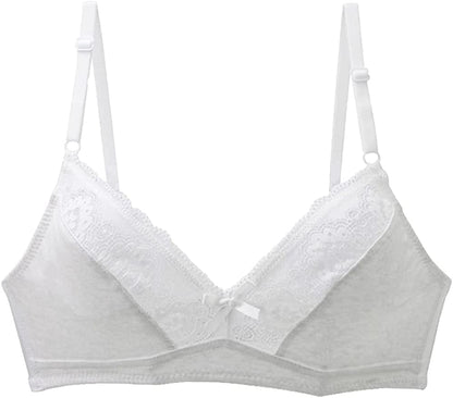 Women'S Mesh Lace Wirefree Unpadded Plunge Bra Soft Cups Breathable Wireless Bra White / 44C