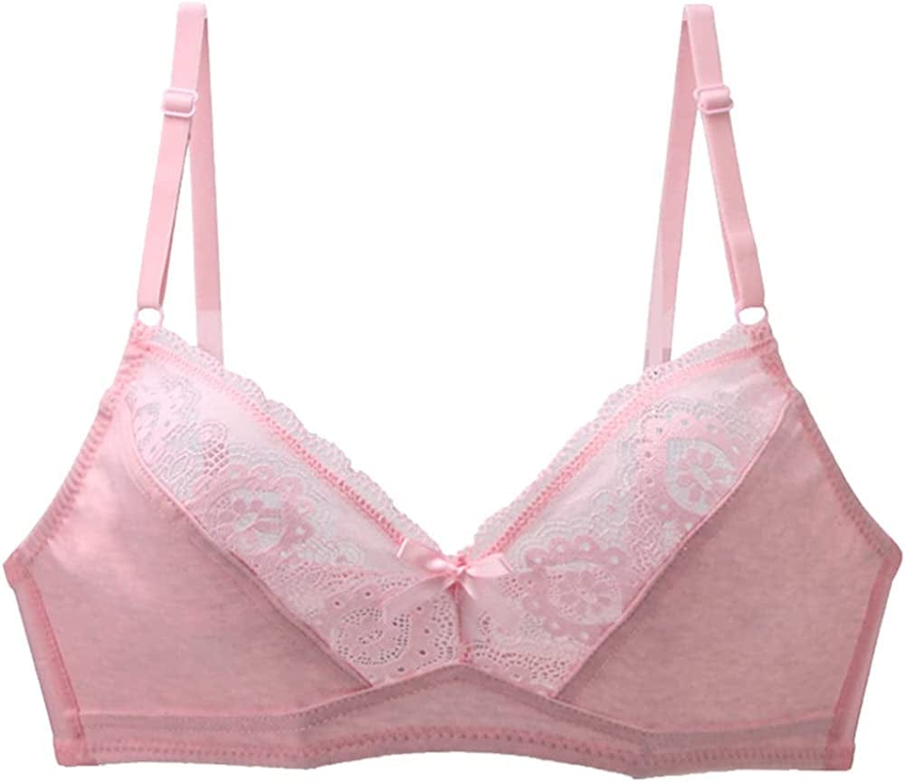 Women'S Mesh Lace Wirefree Unpadded Plunge Bra Soft Cups Breathable Wireless Bra Pink / 36B