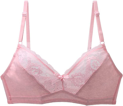 Women'S Mesh Lace Wirefree Unpadded Plunge Bra Soft Cups Breathable Wireless Bra Pink / 36B
