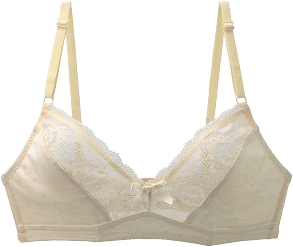 Women'S Mesh Lace Wirefree Unpadded Plunge Bra Soft Cups Breathable Wireless Bra Beige / 32D