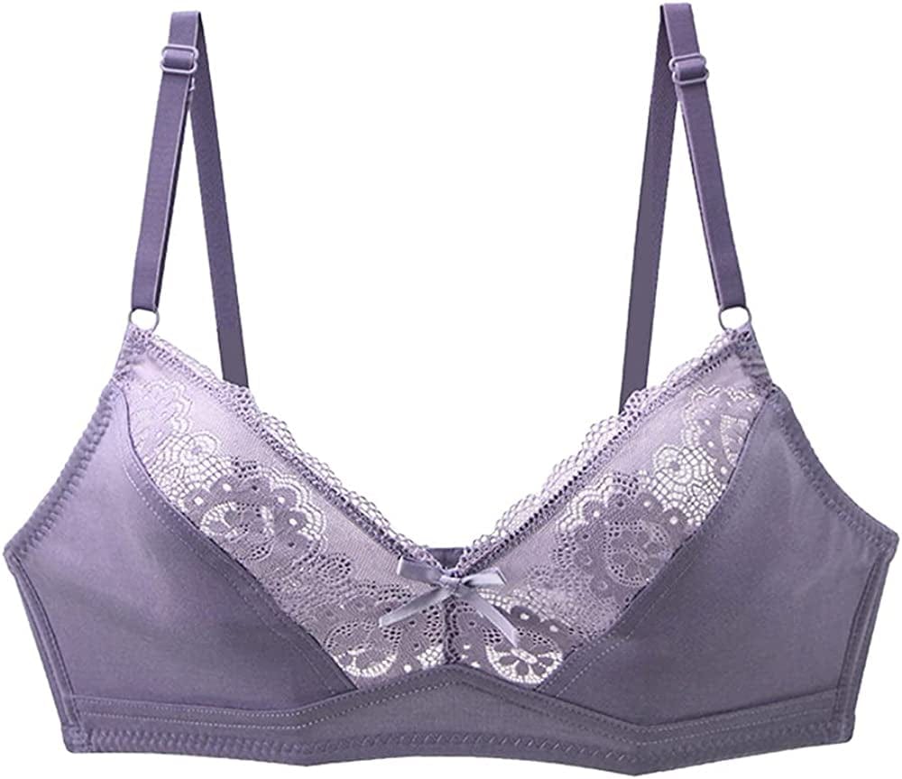 Women'S Mesh Lace Wirefree Unpadded Plunge Bra Soft Cups Breathable Wireless Bra Grey Purple / 44C