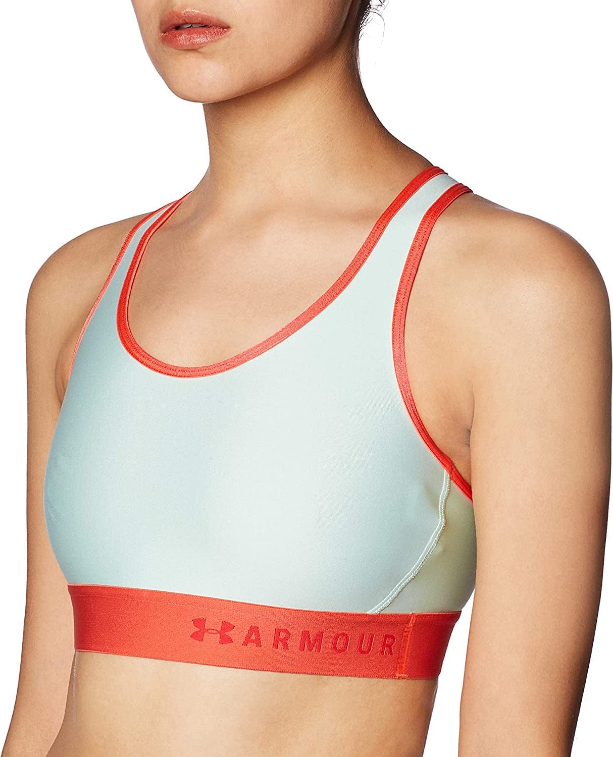 Women'S Mid Keyhole Sports Bra Seaglass Blue (403)/Versa Red / X-Small