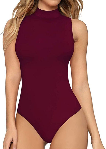 Women'S Mock Turtle Neck Sleeveless Tank Tops / Short Sleeve Bodysuit Leotard Clothing Sleeveless Burgundy / Small