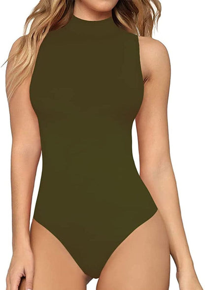 Women'S Mock Turtle Neck Sleeveless Tank Tops / Short Sleeve Bodysuit Leotard Clothing Sleeveless Army Green / Small