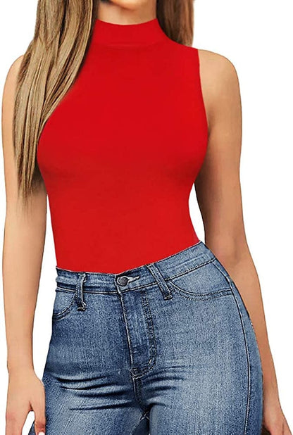 Women'S Mock Turtle Neck Sleeveless Tank Tops / Short Sleeve Bodysuit Leotard Clothing