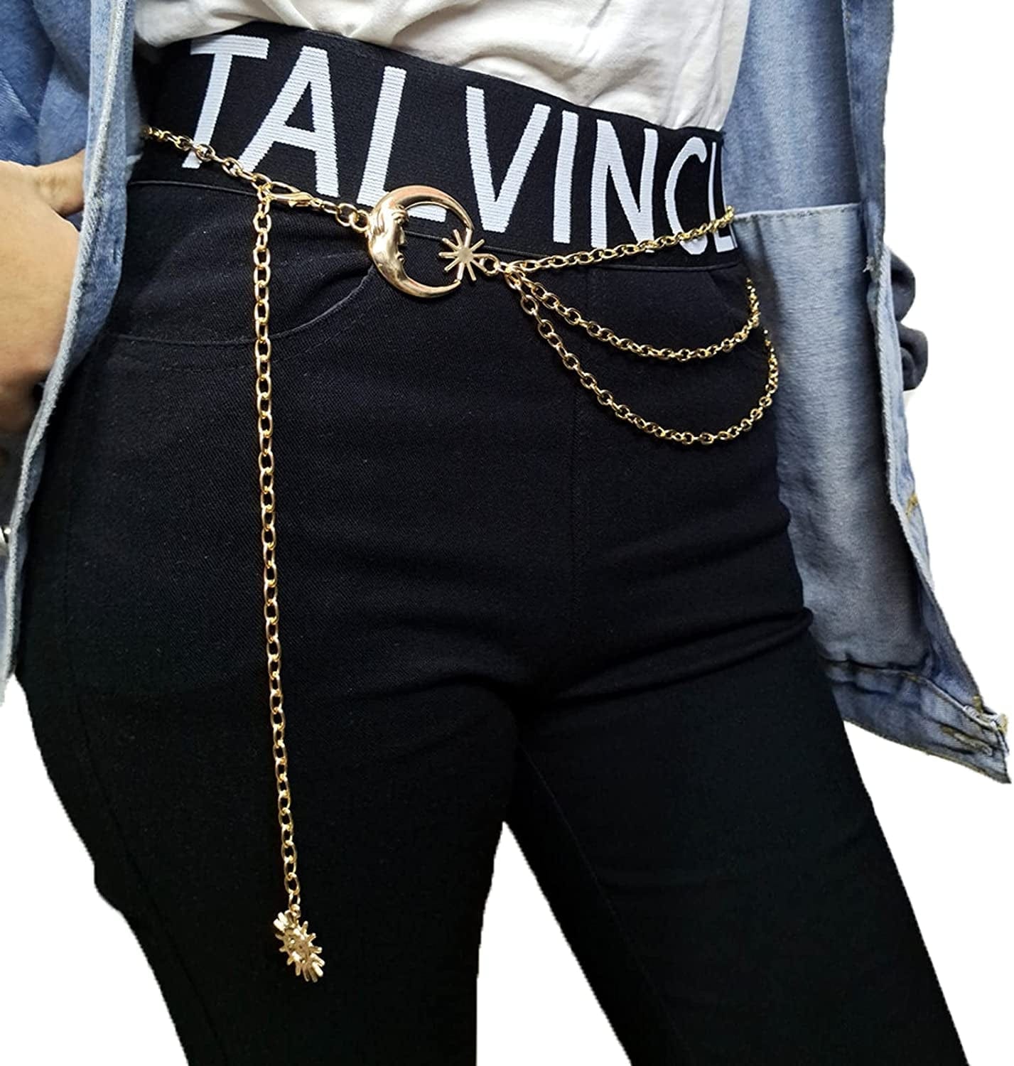 Women’S Moon Sun Metal Link Waist Chain Belts Dress Belt Rave Body Jewelries Skirt Jeans Accessories Apparel & Accessories > Jewelry > Body Jewelry Ralcosuss   