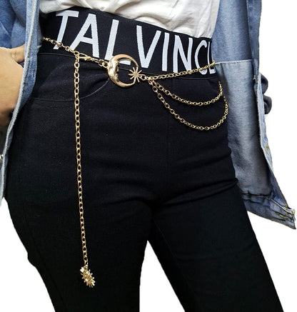 Women’S Moon Sun Metal Link Waist Chain Belts Dress Belt Rave Body Jewelries Skirt Jeans Accessories Apparel & Accessories > Jewelry > Body Jewelry Ralcosuss   