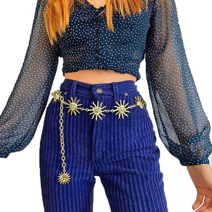 Women’S Moon Sun Metal Link Waist Chain Belts Dress Belt Rave Body Jewelries Skirt Jeans Accessories Apparel & Accessories > Jewelry > Body Jewelry Ralcosuss Gold.  