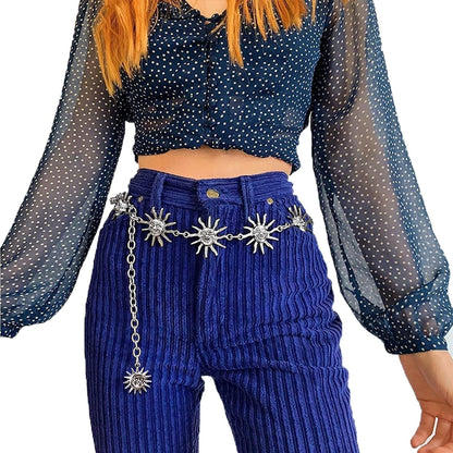 Women’S Moon Sun Metal Link Waist Chain Belts Dress Belt Rave Body Jewelries Skirt Jeans Accessories Apparel & Accessories > Jewelry > Body Jewelry Ralcosuss Silver.  