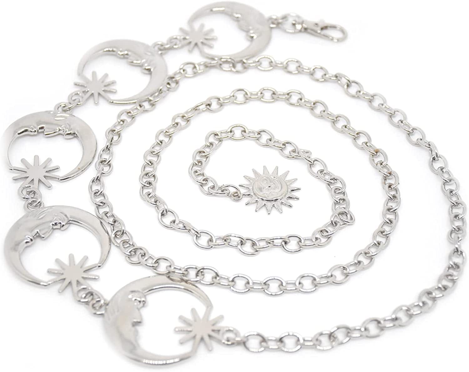 Women’S Moon Sun Metal Link Waist Chain Belts Dress Belt Rave Body Jewelries Skirt Jeans Accessories Apparel & Accessories > Jewelry > Body Jewelry Ralcosuss Silver  