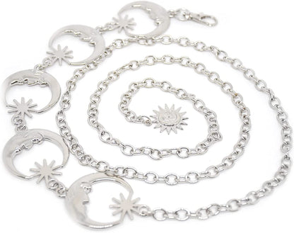 Women’S Moon Sun Metal Link Waist Chain Belts Dress Belt Rave Body Jewelries Skirt Jeans Accessories Apparel & Accessories > Jewelry > Body Jewelry Ralcosuss Silver  