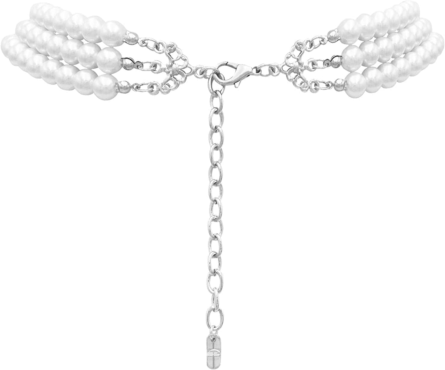 Women'S Multi Strand Classic 8Mm Faux Pearl Necklace and Earrings Jewelry Set, 16"-19" with 3" Extender