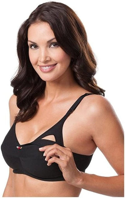 Women'S Nursing Bra Wireless Cotton (2-Pack) Black/Gray Stripe / 38D