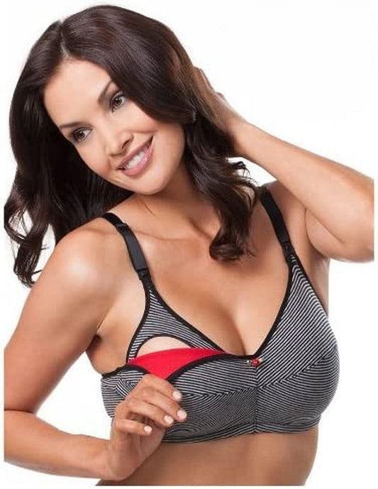 Women'S Nursing Bra Wireless Cotton (2-Pack) White/Gray Stripe / 44D