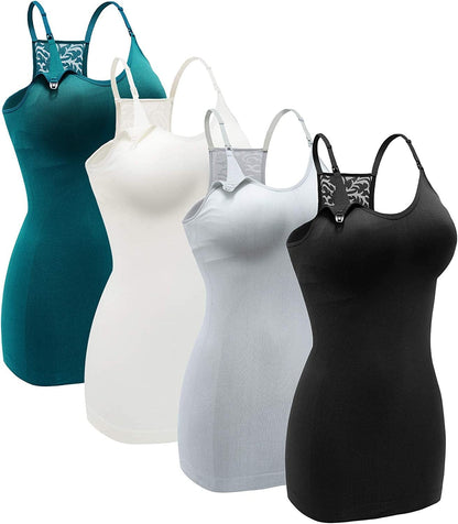 Women'S Nursing Tank Top Cami Maternity Bra Breastfeeding Shirts 4pcs Lace Back / X-Large