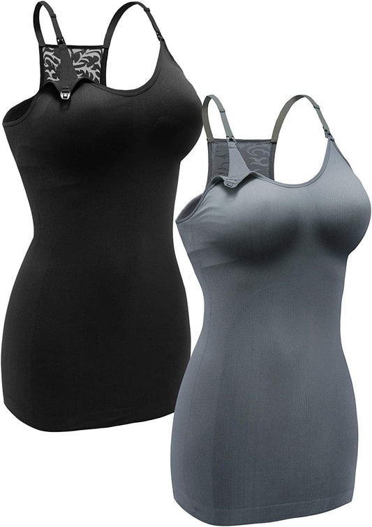 Women'S Nursing Tank Top Cami Maternity Bra Breastfeeding Shirts Black&darkgrey / X-Large