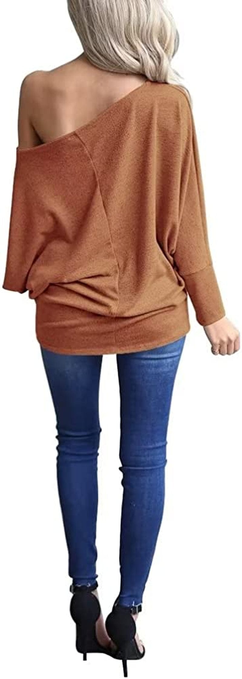 Women'S off Shoulder Long Sleeve Oversized Pullover Sweater Knit Jumper Loose Tunic Tops