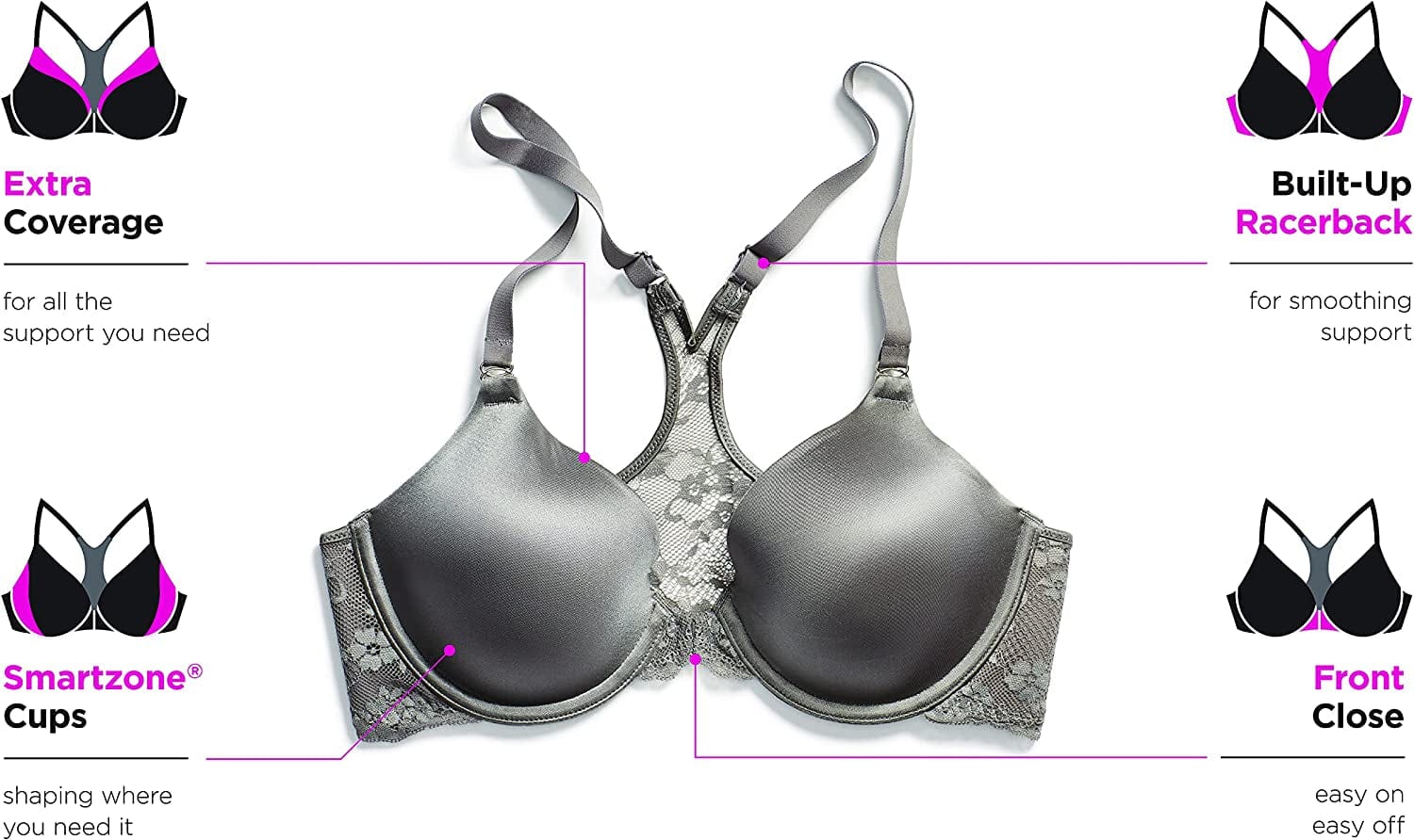 Women'S One Fab Fit T-Shirt Bra, Women’S Full Coverage T-Shirt Bra, Women’S Lightly Lined Racerback Bra